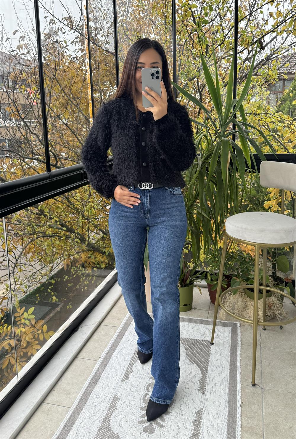 Sakal Bant Detaylı Hırka Siyah