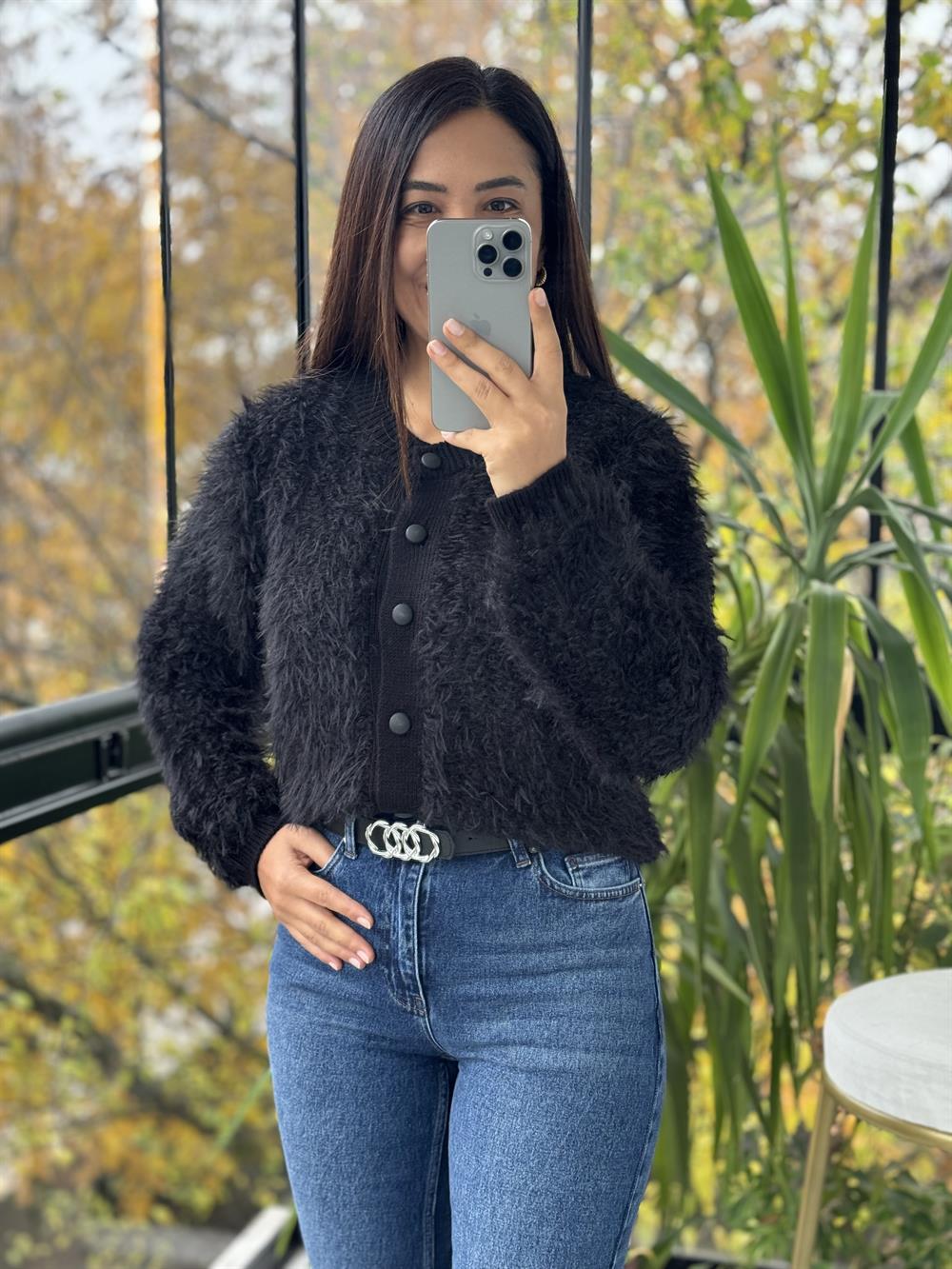 Sakal Bant Detaylı Hırka Siyah