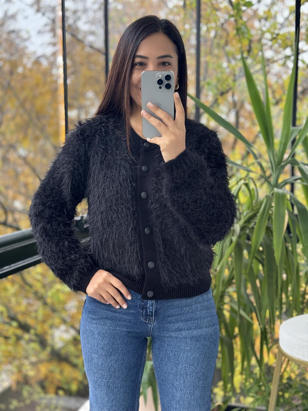 Sakal Bant Detaylı Hırka Siyah