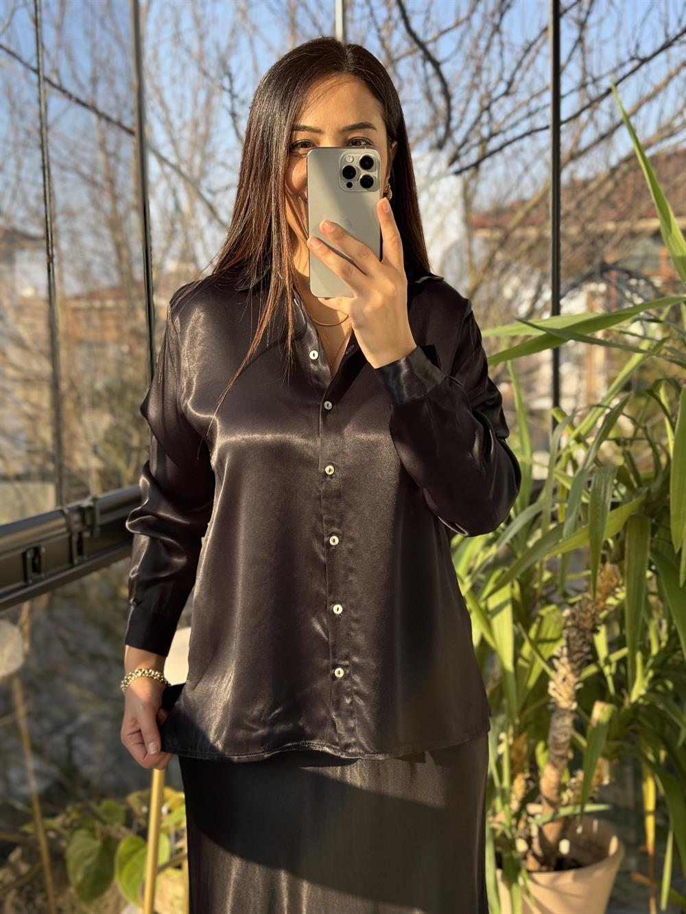 Saten Gömlek Siyah