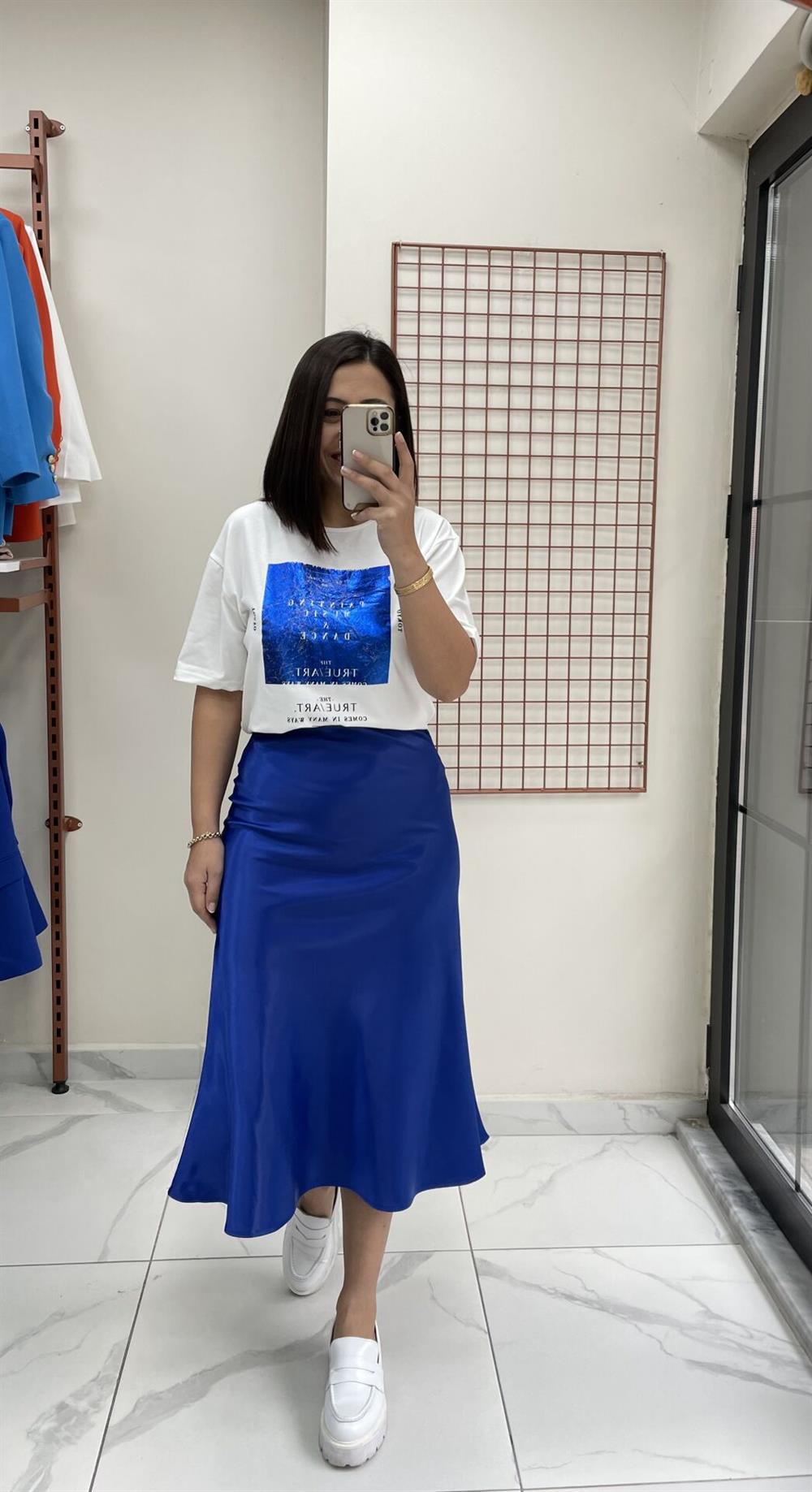 Sax Mavi Tok Saten Etek