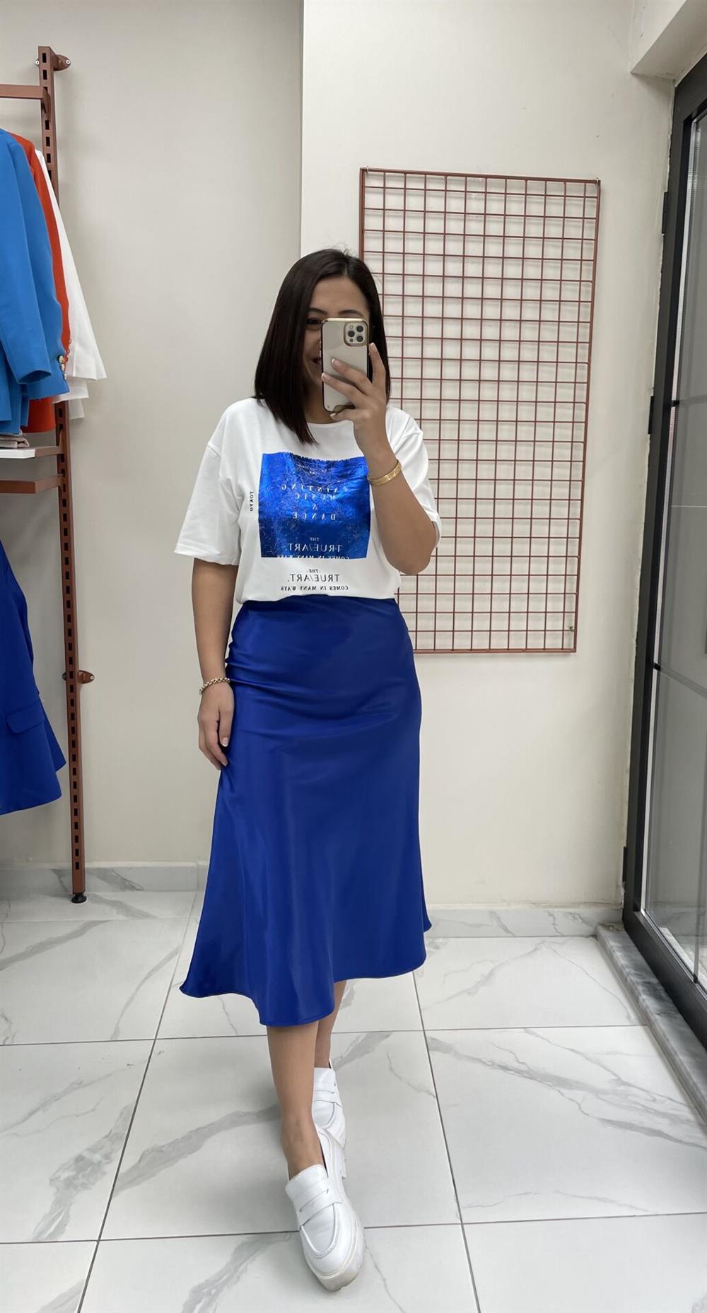 Sax Mavi Tok Saten Etek