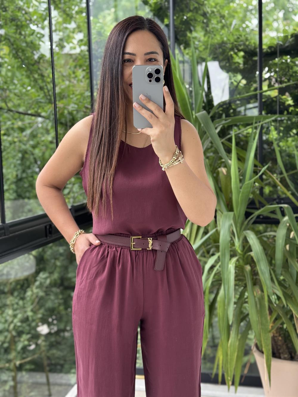 Sıfır Kol Tensel Takım Bordo