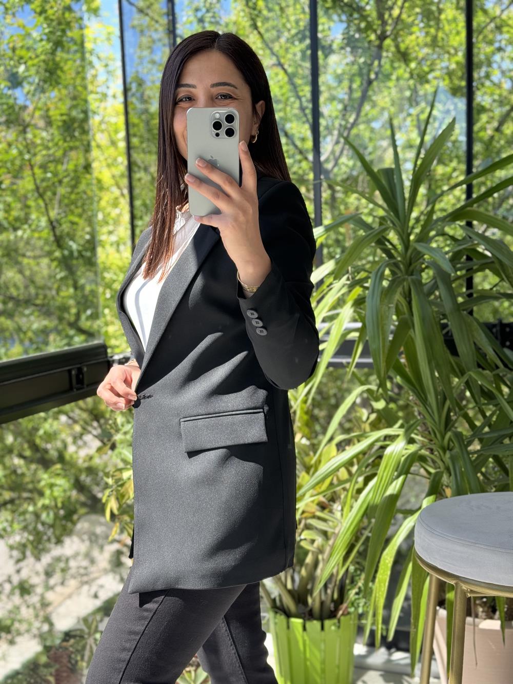 Siyah Tek Düğme Blazer Ceket