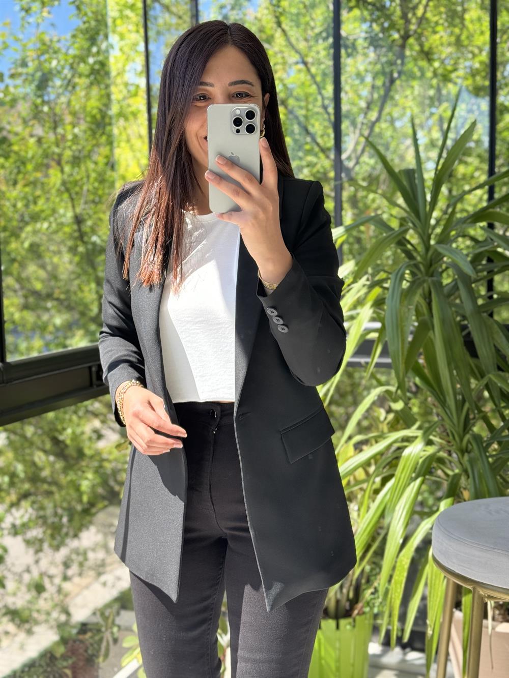 Siyah Tek Düğme Blazer Ceket