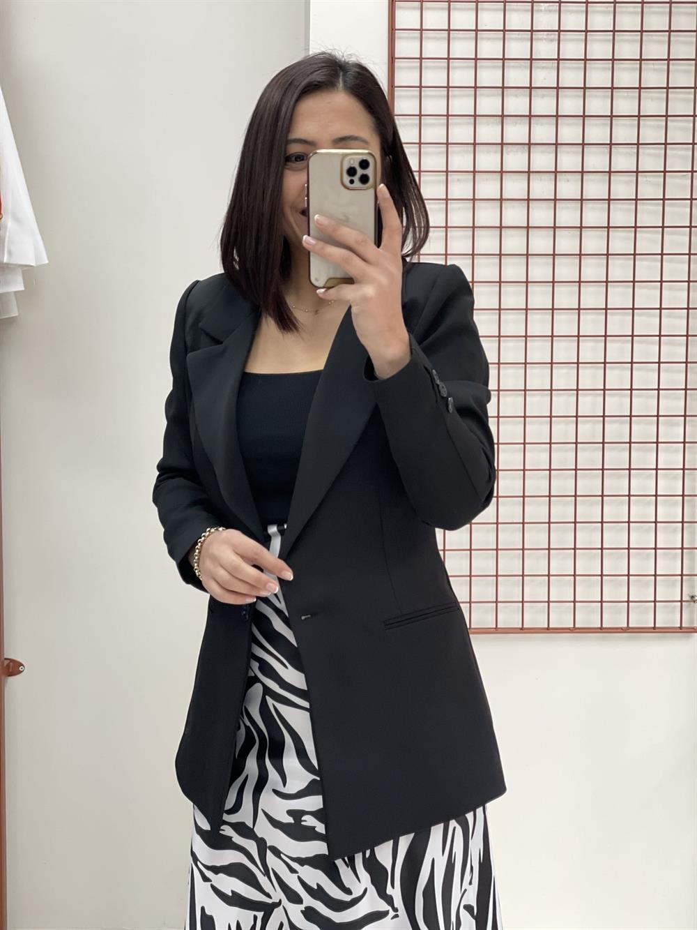 Siyah Tek Düğme Slimfit Blazer Ceket