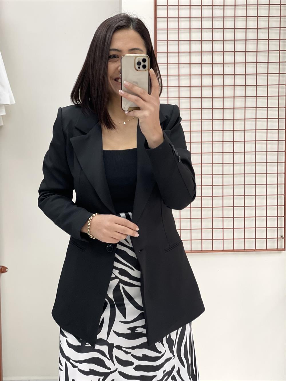 Siyah Tek Düğme Slimfit Blazer Ceket