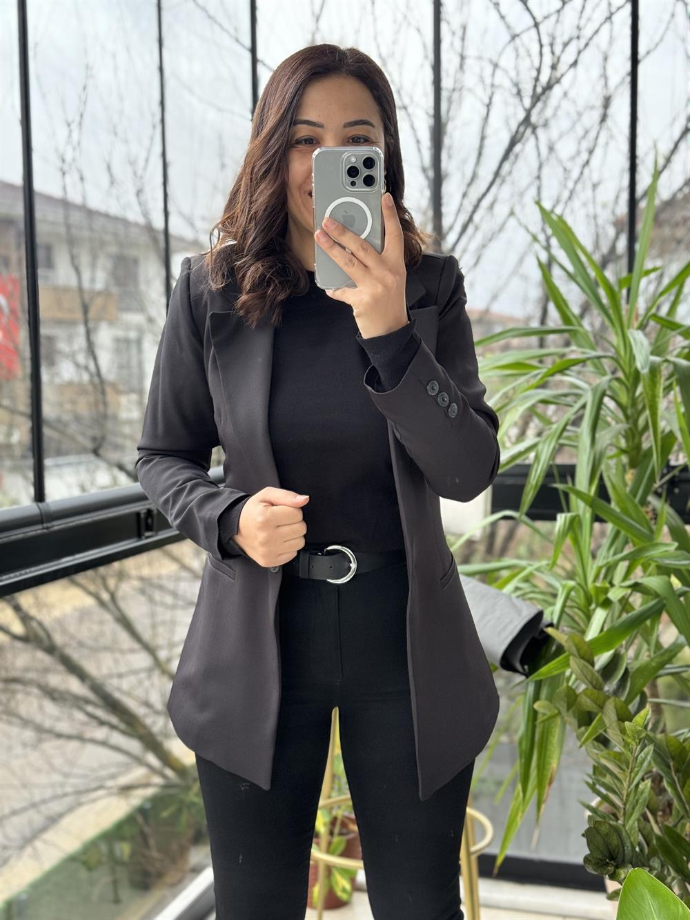 Siyah Tek Düğme Slimfit Blazer Ceket