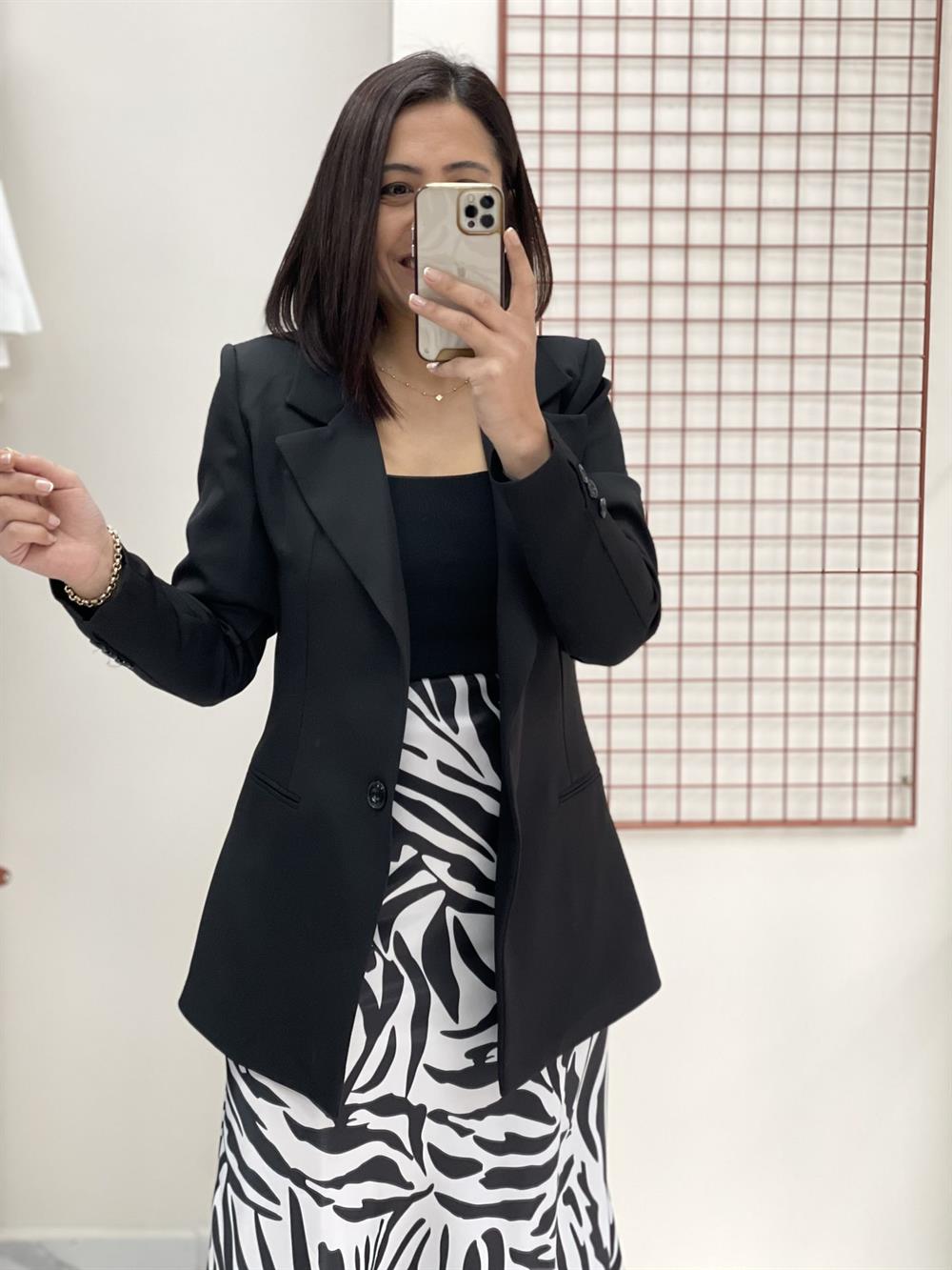 Siyah Tek Düğme Slimfit Blazer Ceket