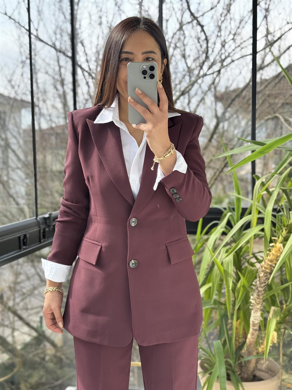 Slimfit İki düğme Blazer Ceket Mürdüm