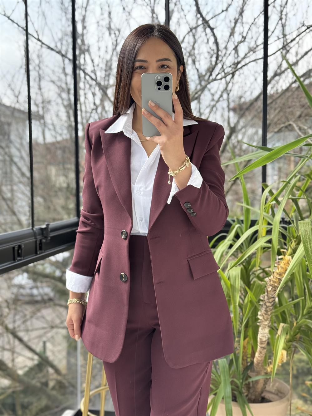 Slimfit İki düğme Blazer Ceket Mürdüm