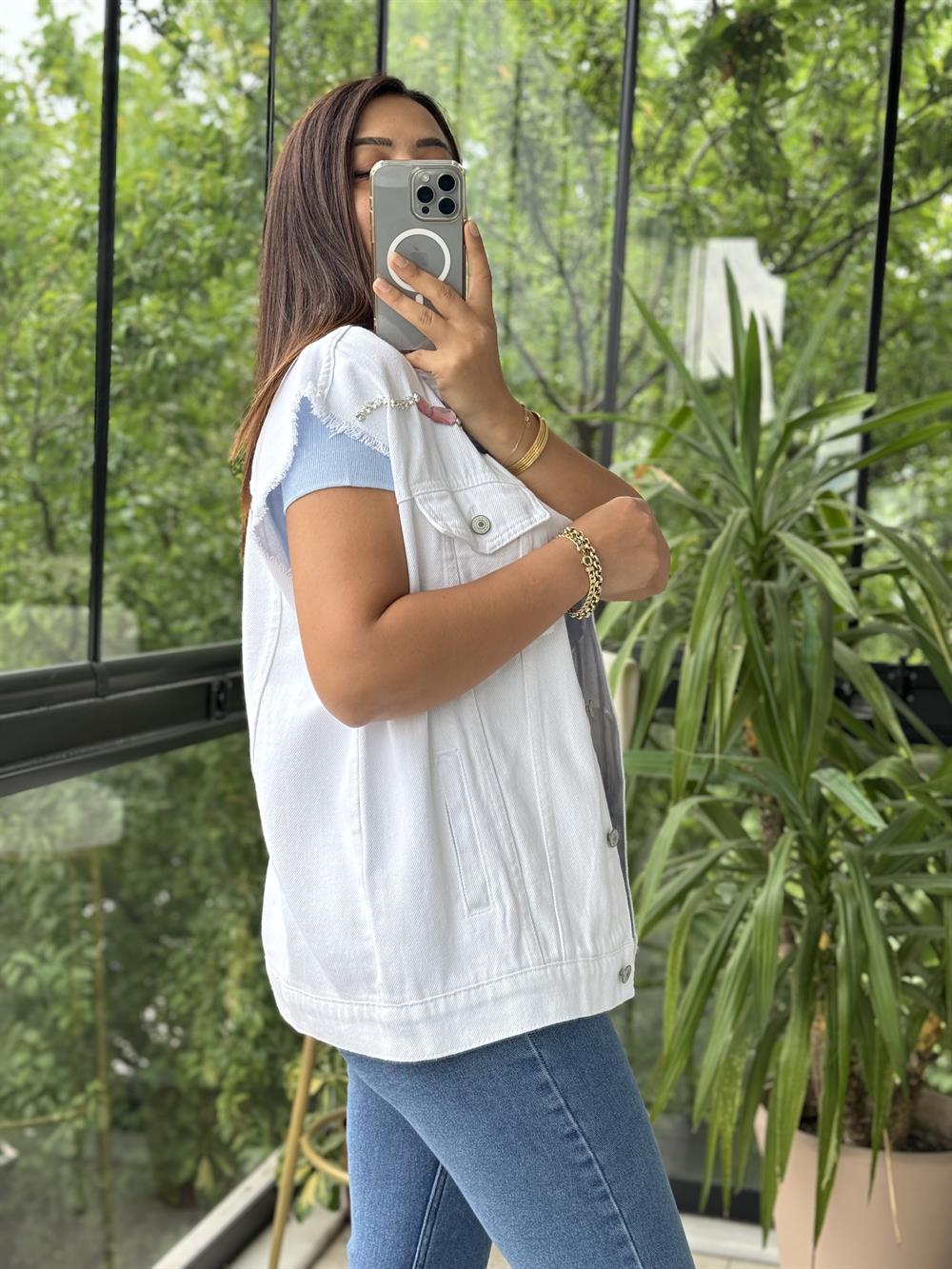 Stone Mix Rose Yelek Beyaz