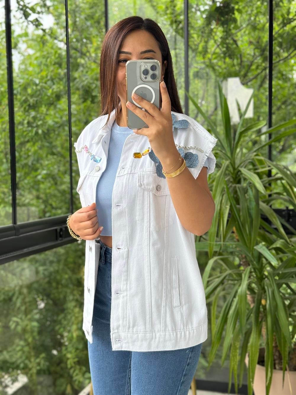 Stone Mix Rose Yelek Beyaz