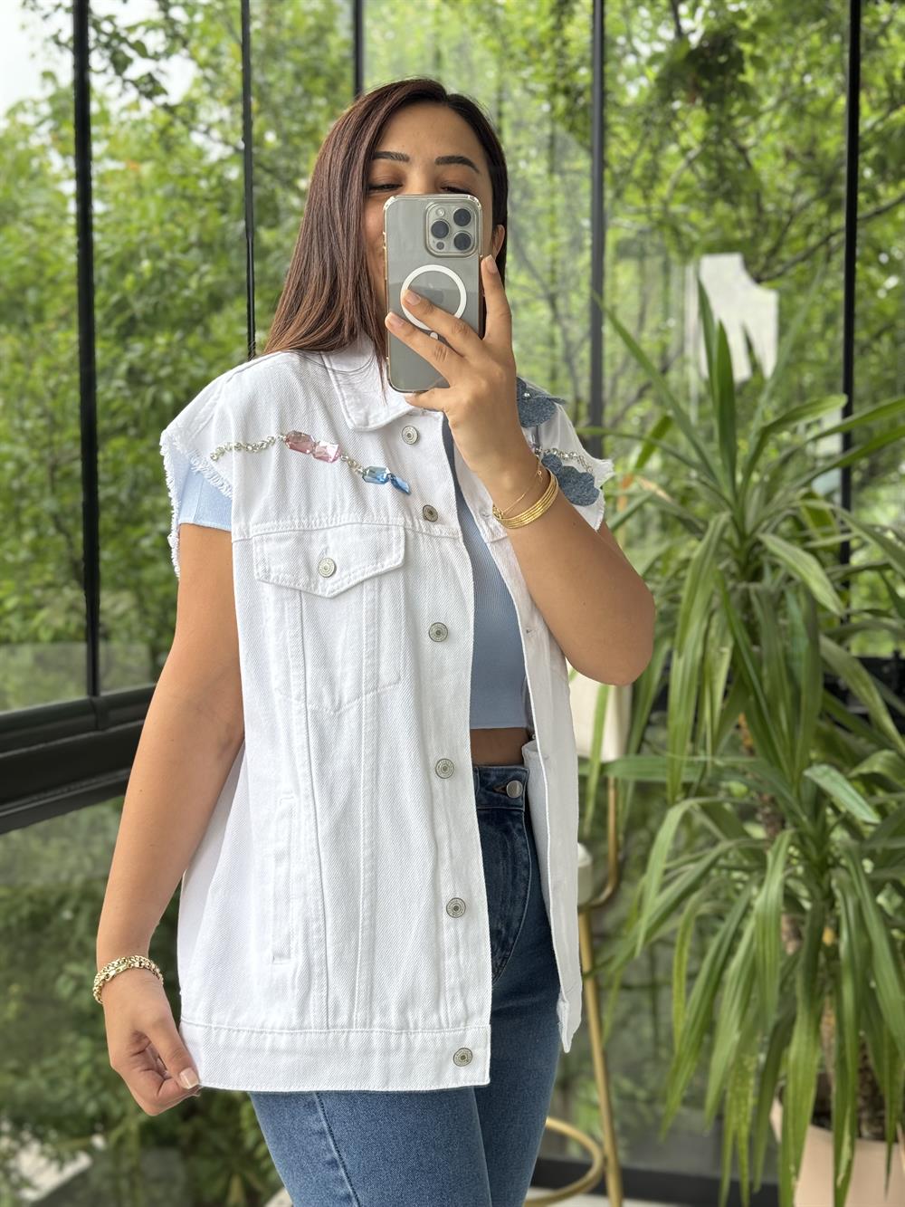 Stone Mix Rose Yelek Beyaz