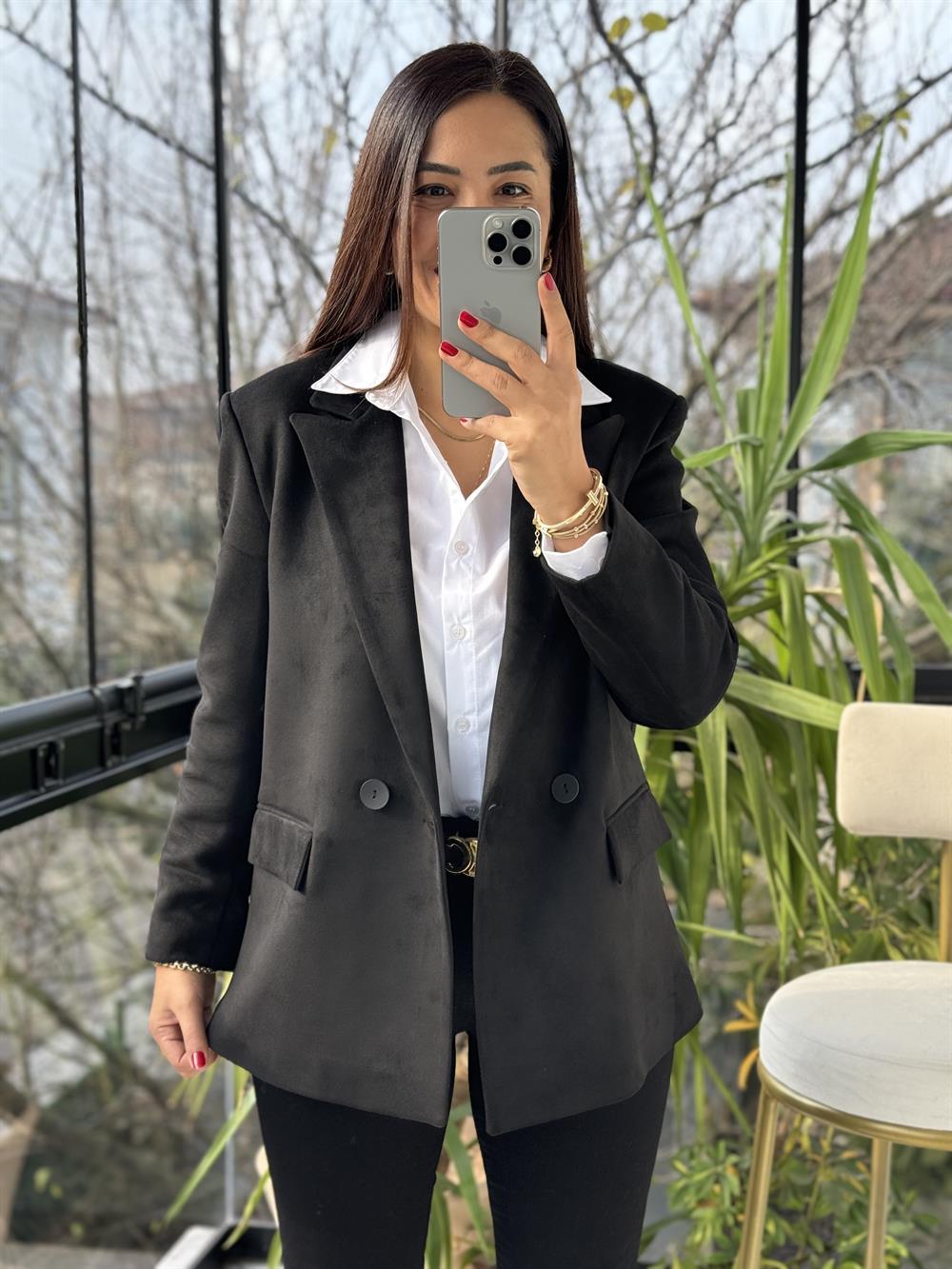 Süet Blazer Ceket Siyah