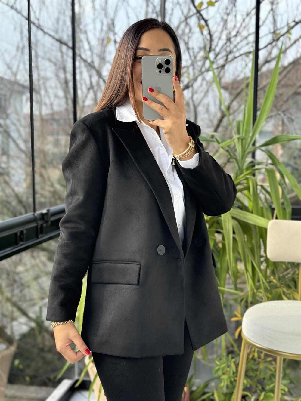 Süet Blazer Ceket Siyah