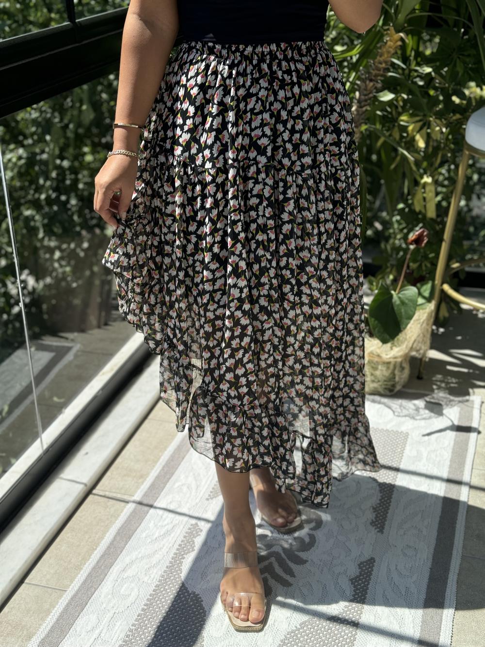 Tasarım Şifon Etek Pembe