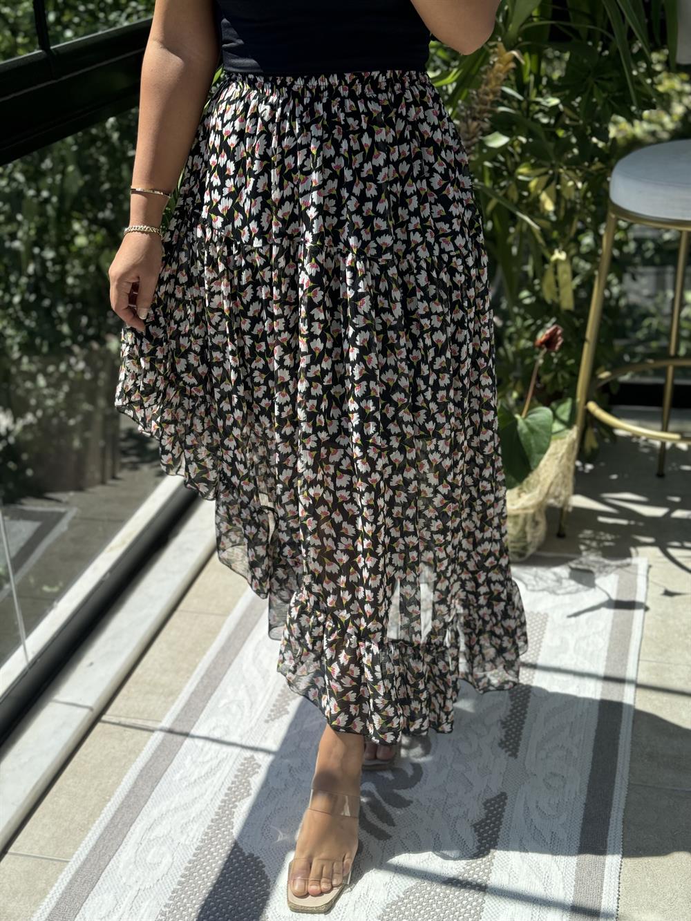 Tasarım Şifon Etek Pembe