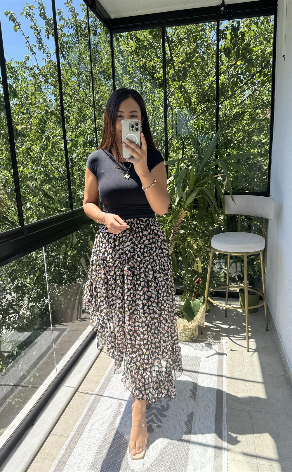 Tasarım Şifon Etek Pembe