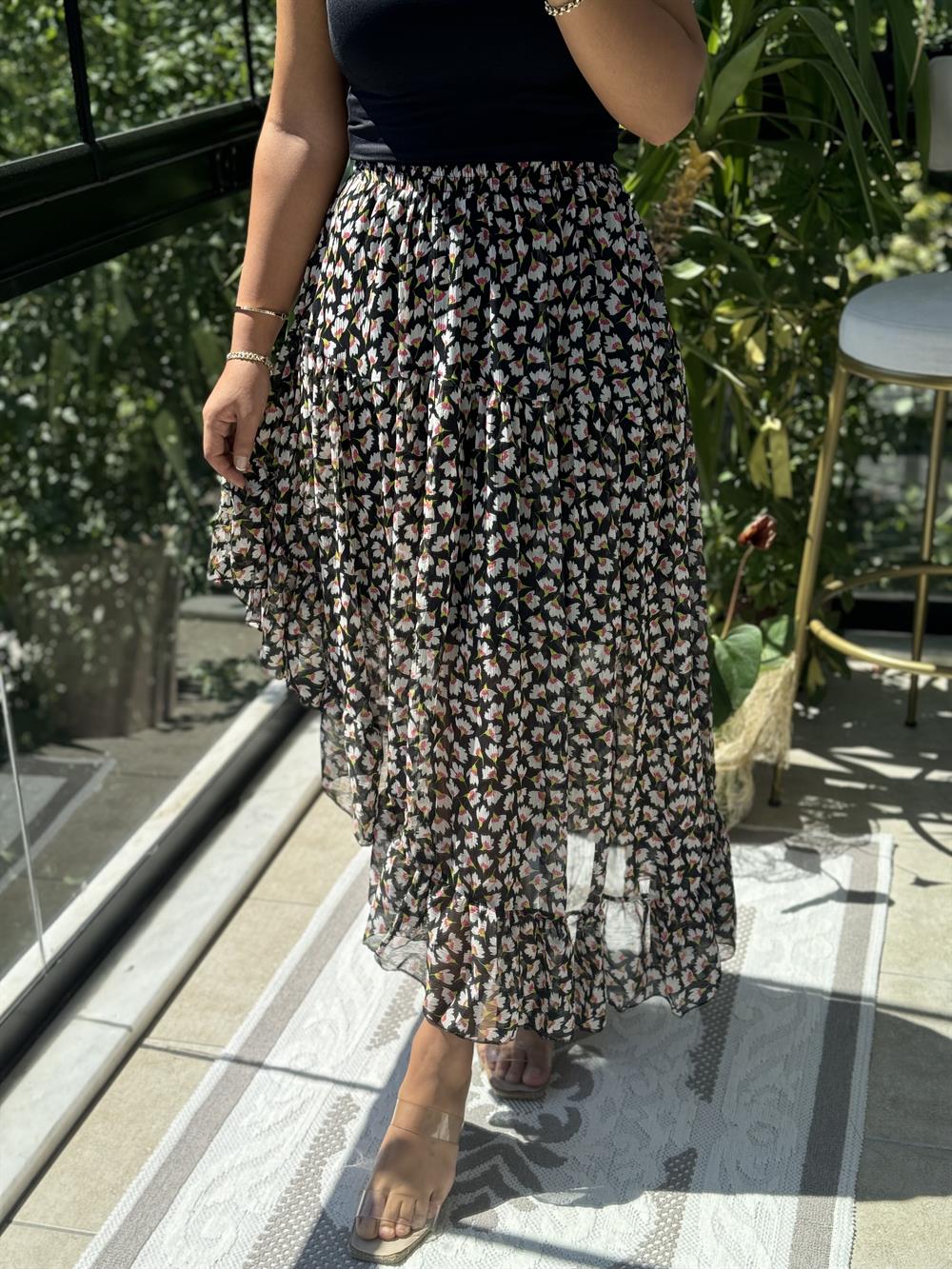 Tasarım Şifon Etek Pembe