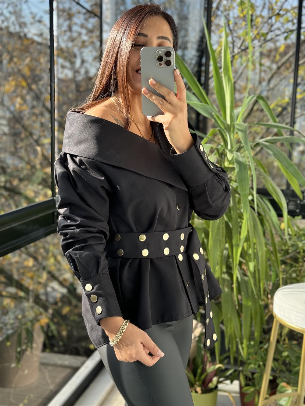 Tasarım Yaka Detaylı Gömlek Siyah