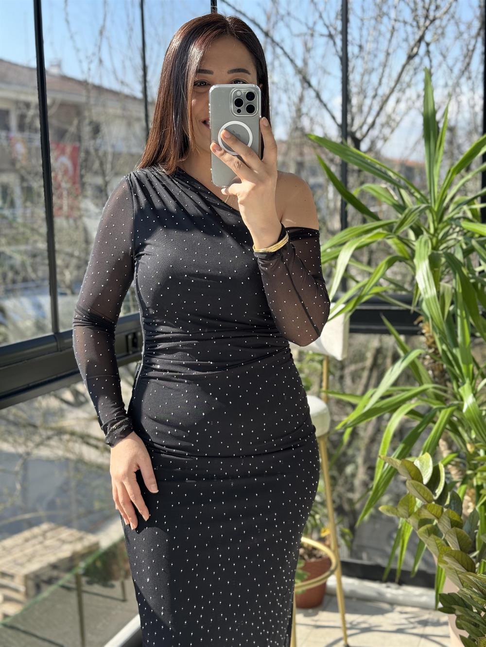 Taşlı Elbise Siyah