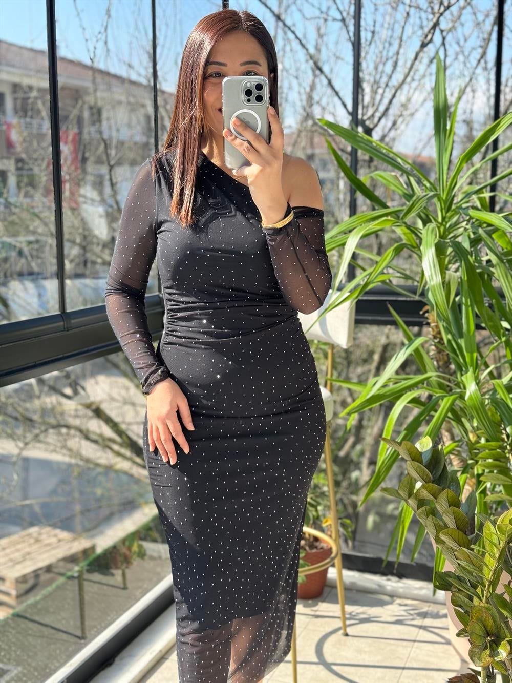 Taşlı Elbise Siyah