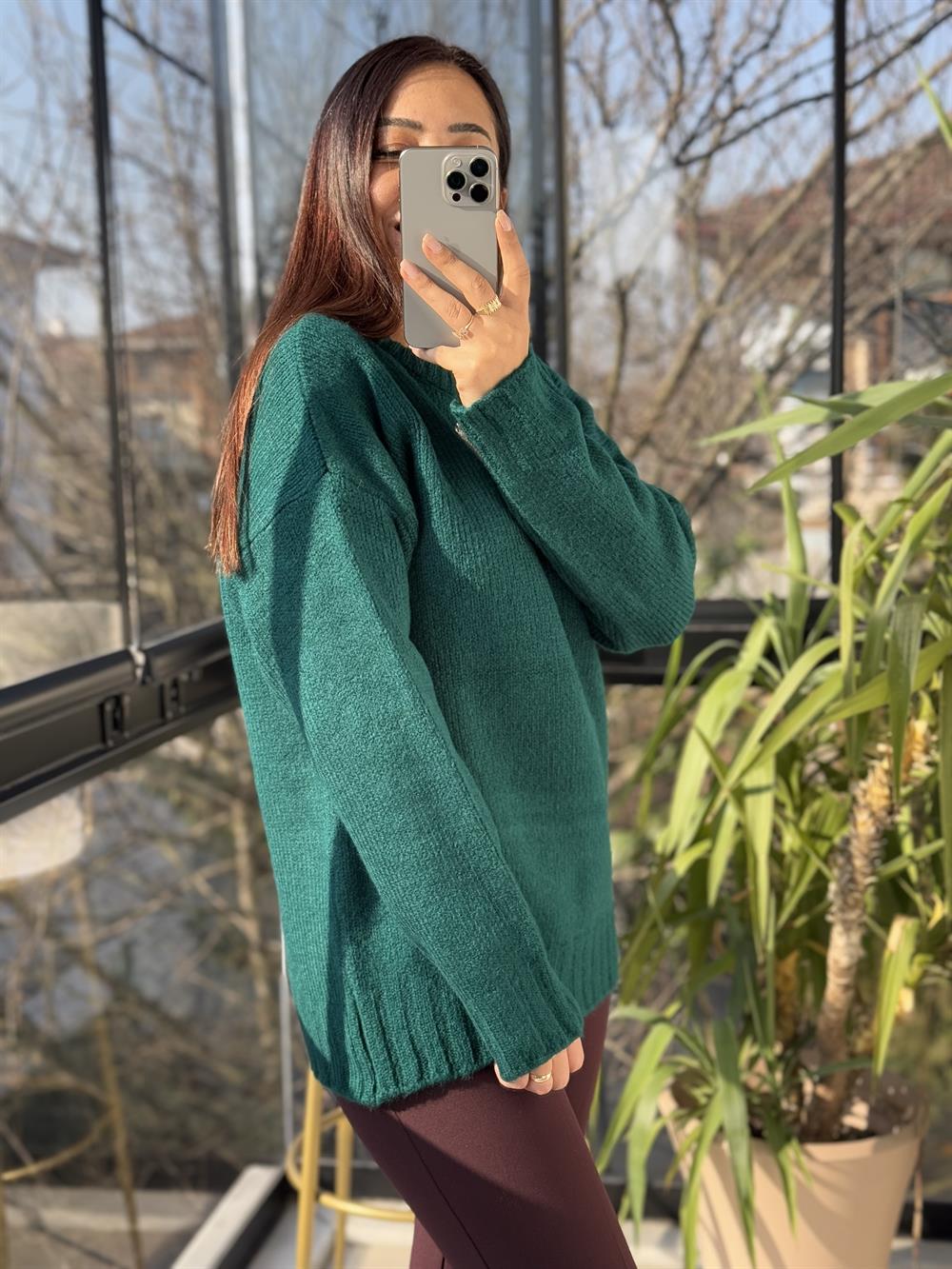 Taşlı Kalp Kazak Yeşil