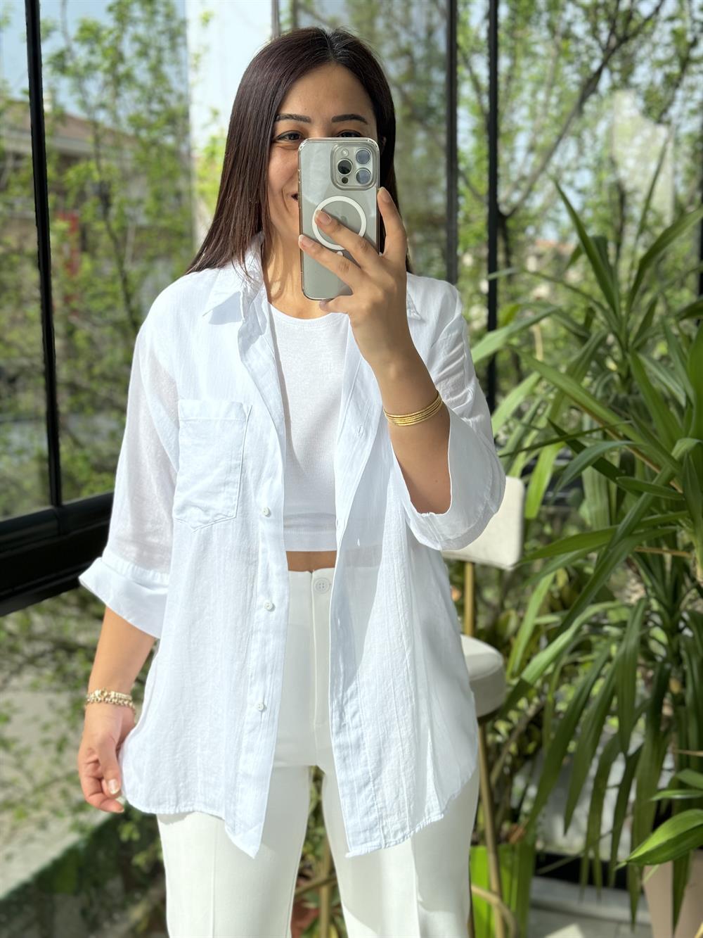 Tek Cep Natural Gömlek Beyaz