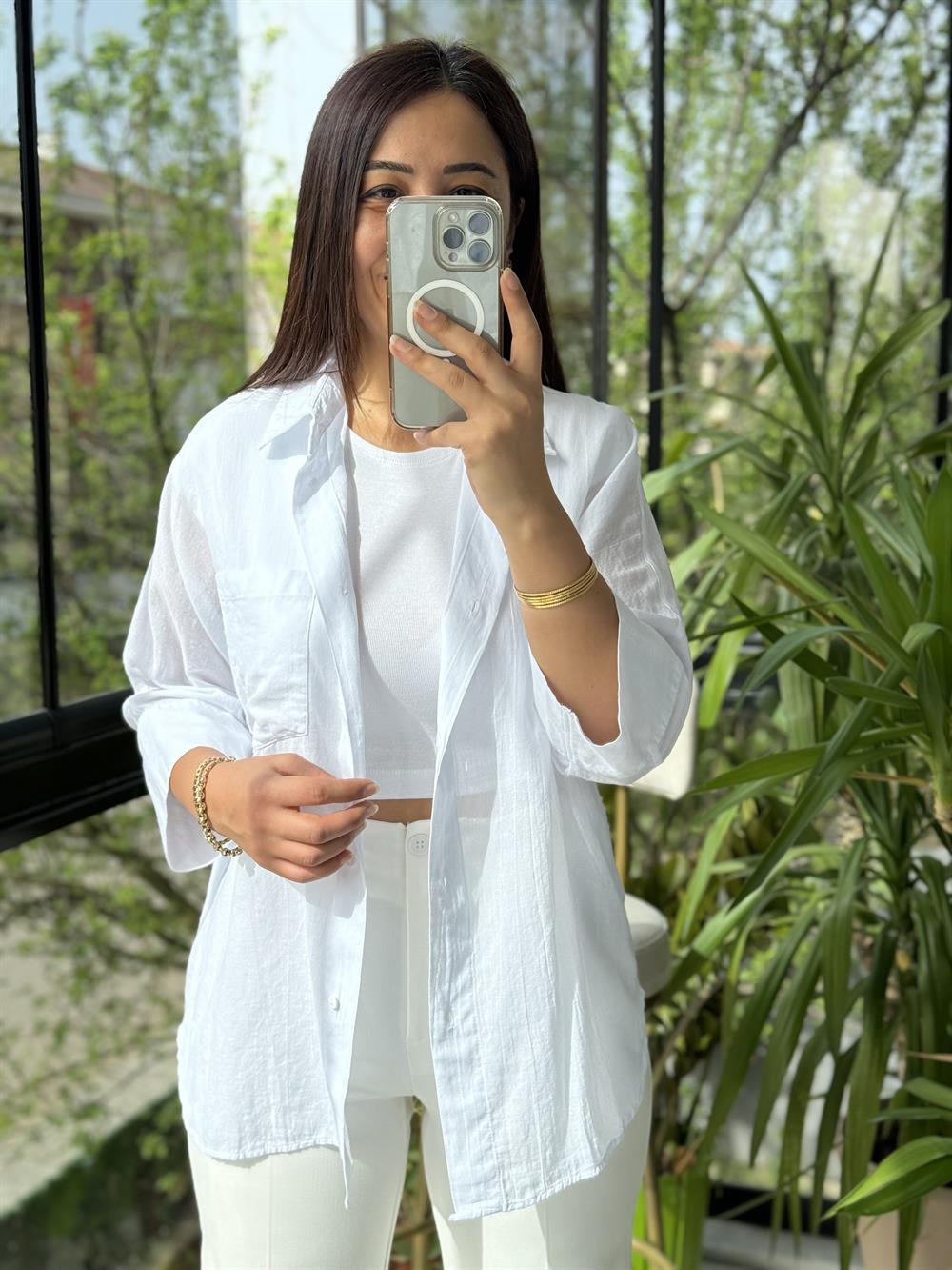 Tek Cep Natural Gömlek Beyaz