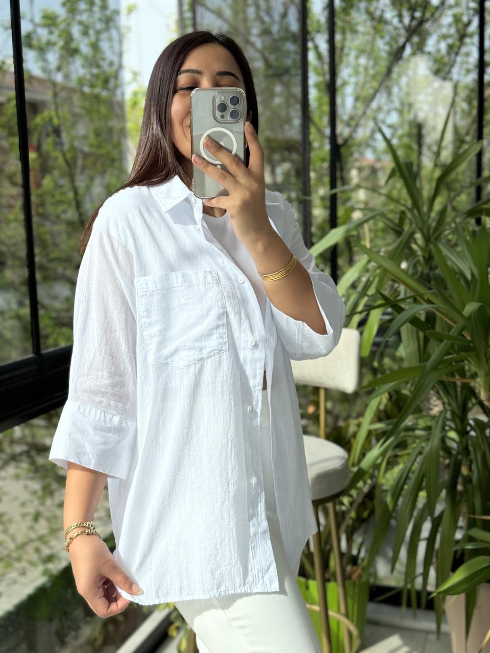 Tek Cep Natural Gömlek Beyaz