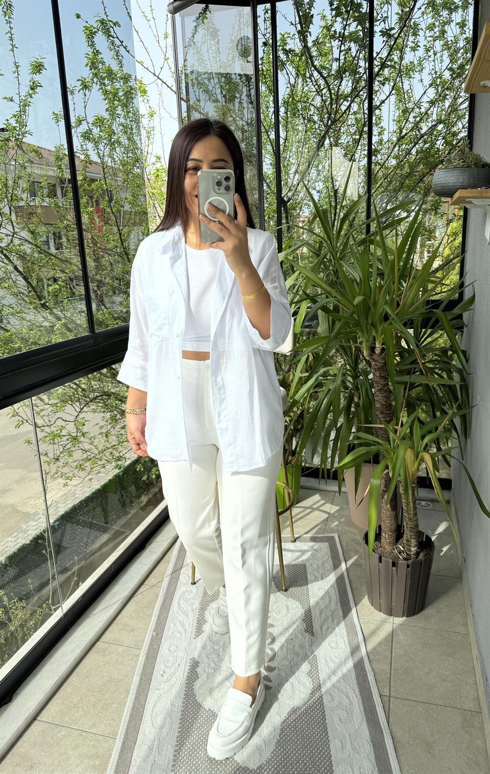 Tek Cep Natural Gömlek Beyaz