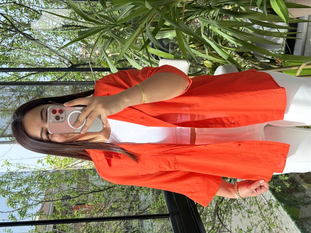 Tek Cep Natural Gömlek Turuncu