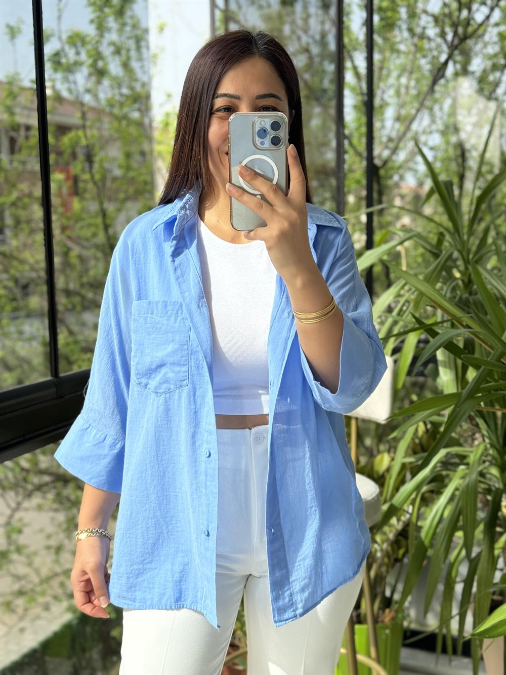 Tek Cep Natural Gömlek Bebe Mavi