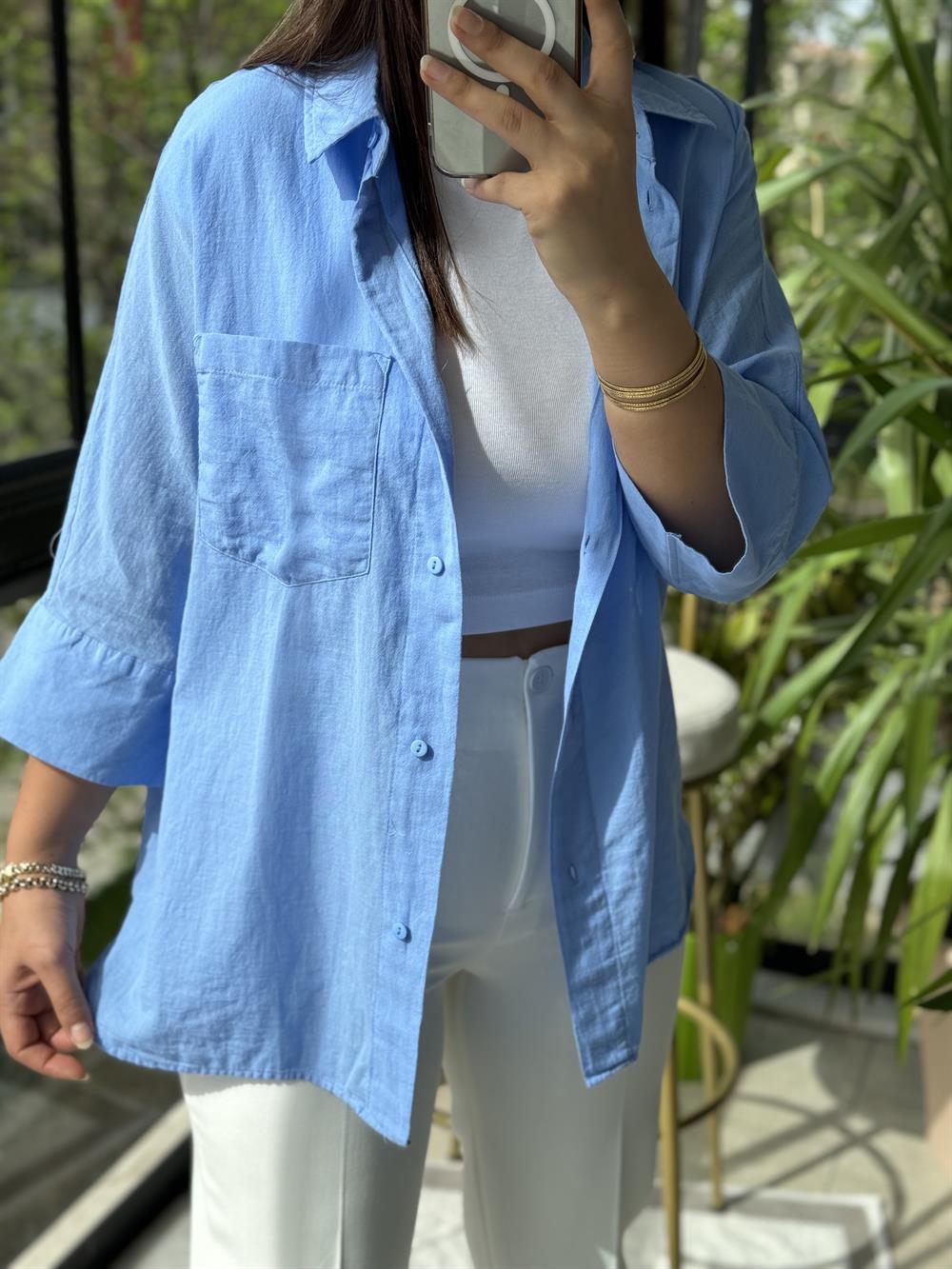 Tek Cep Natural Gömlek Bebe Mavi