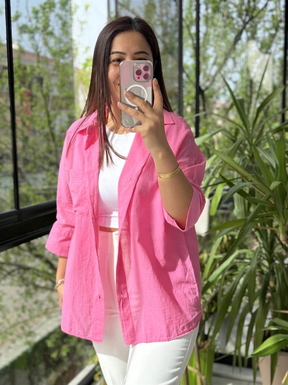 Tek Cep Natural Gömlek Pembe