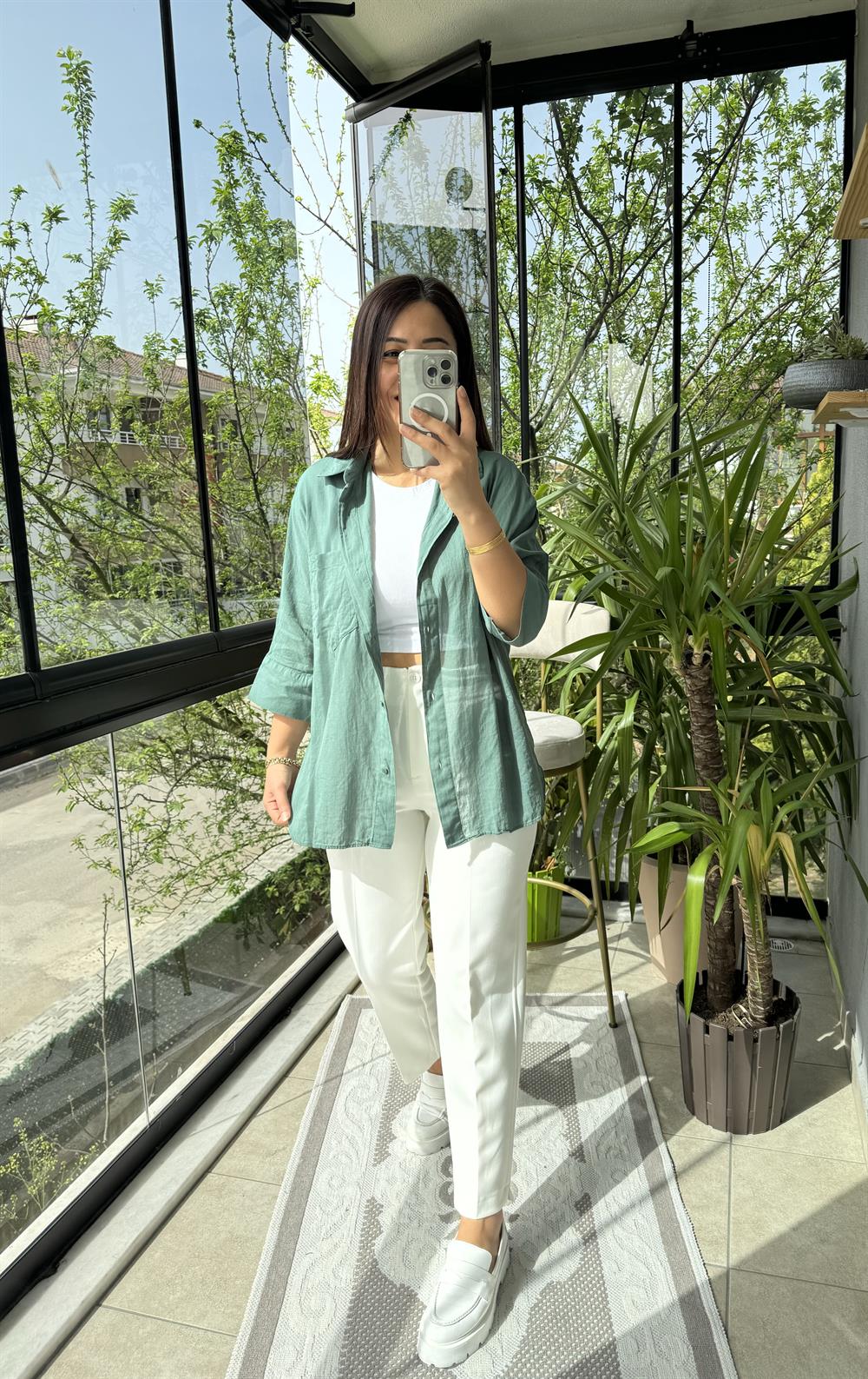 Tek Cep Natural Gömlek Petrol