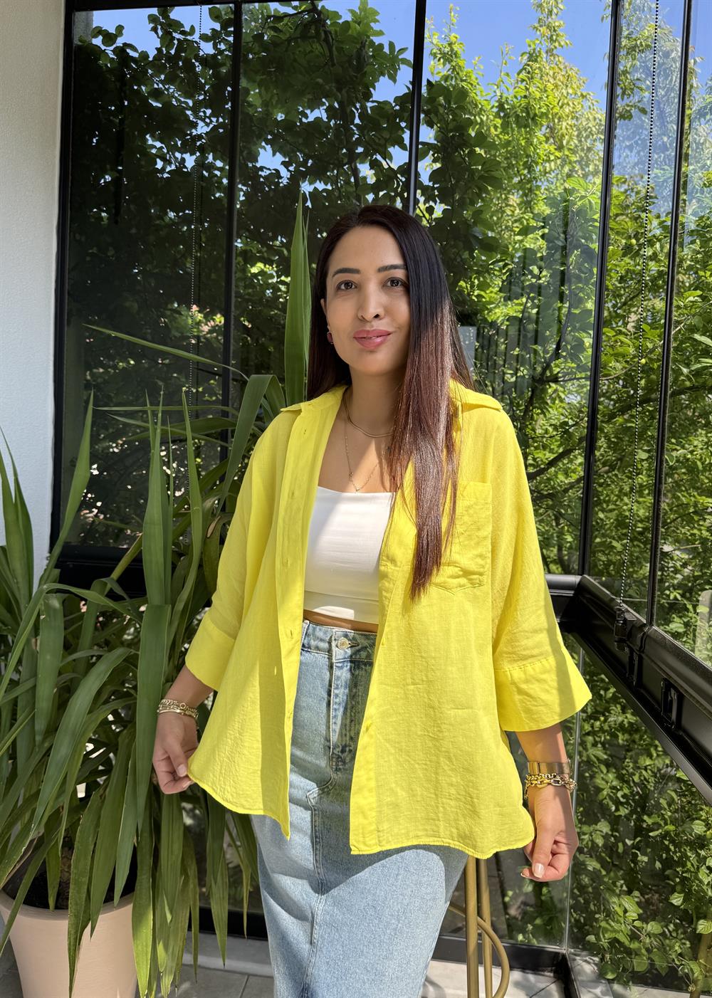 Tek Cep Natural Gömlek Sarı