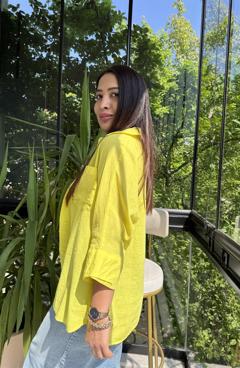 Tek Cep Natural Gömlek Sarı