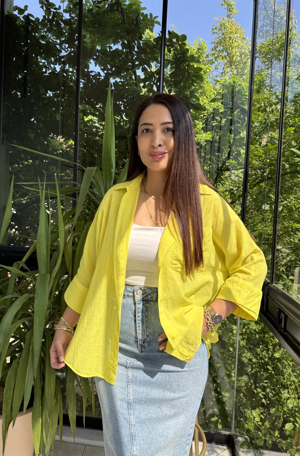 Tek Cep Natural Gömlek Sarı