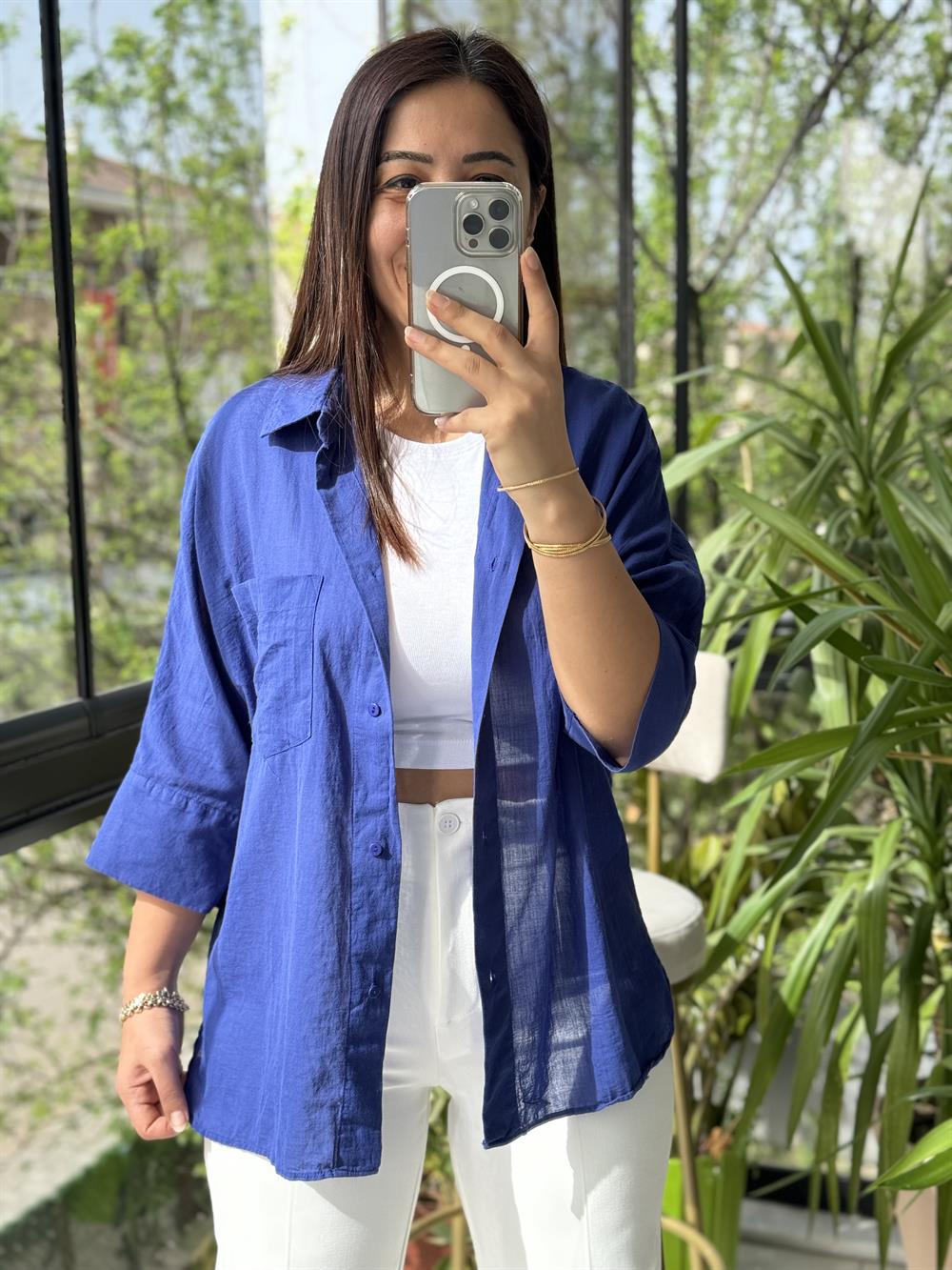 Tek Cep Natural Gömlek Parlament Mavi