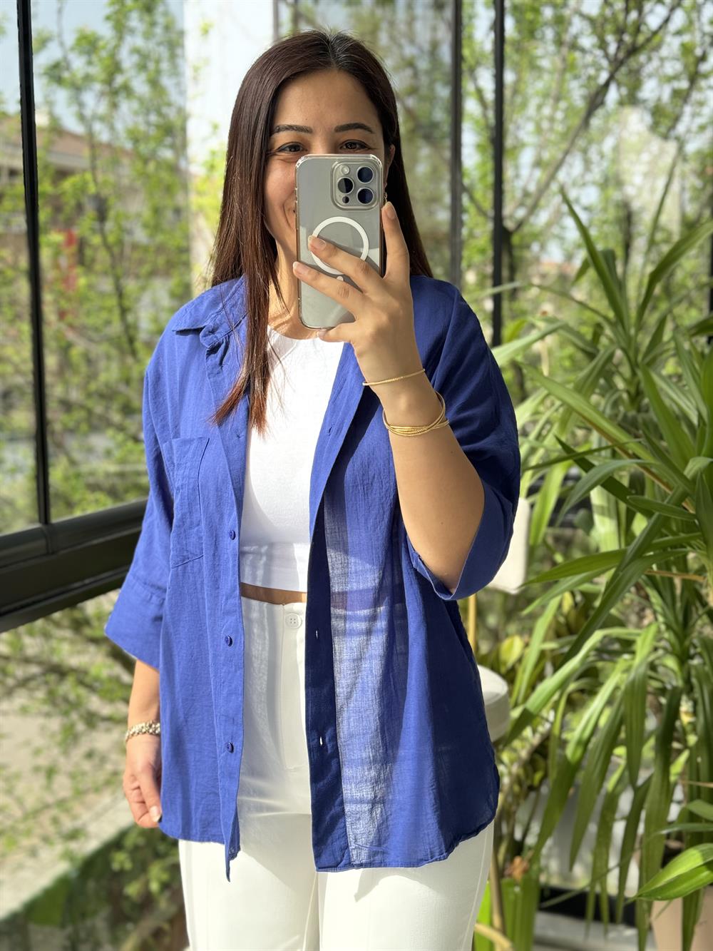 Tek Cep Natural Gömlek Parlament Mavi