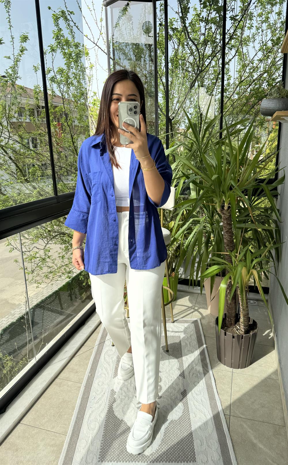 Tek Cep Natural Gömlek Parlament Mavi