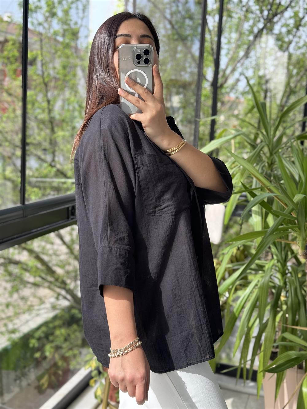 Tek Cep Natural Gömlek Siyah