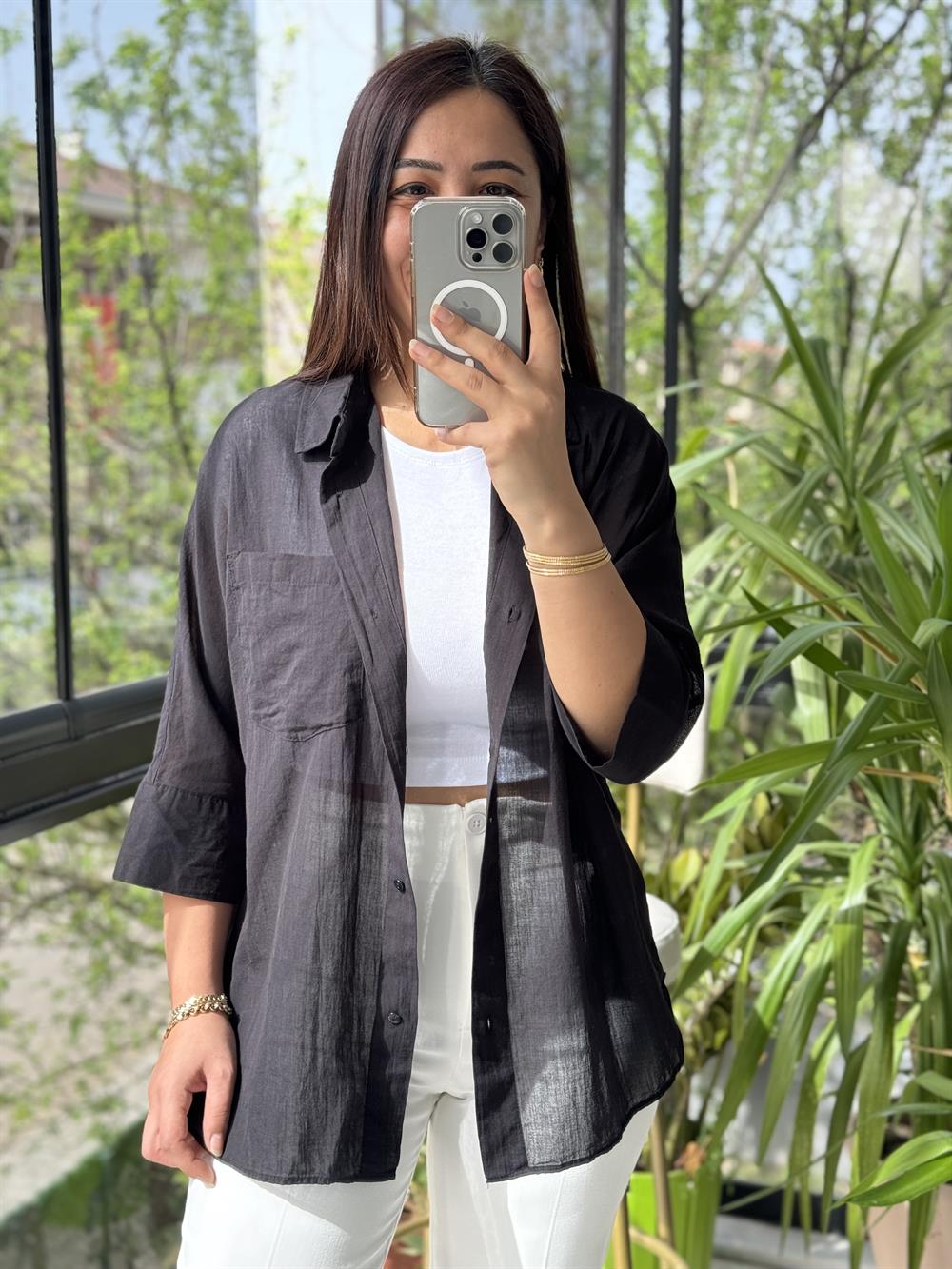 Tek Cep Natural Gömlek Siyah