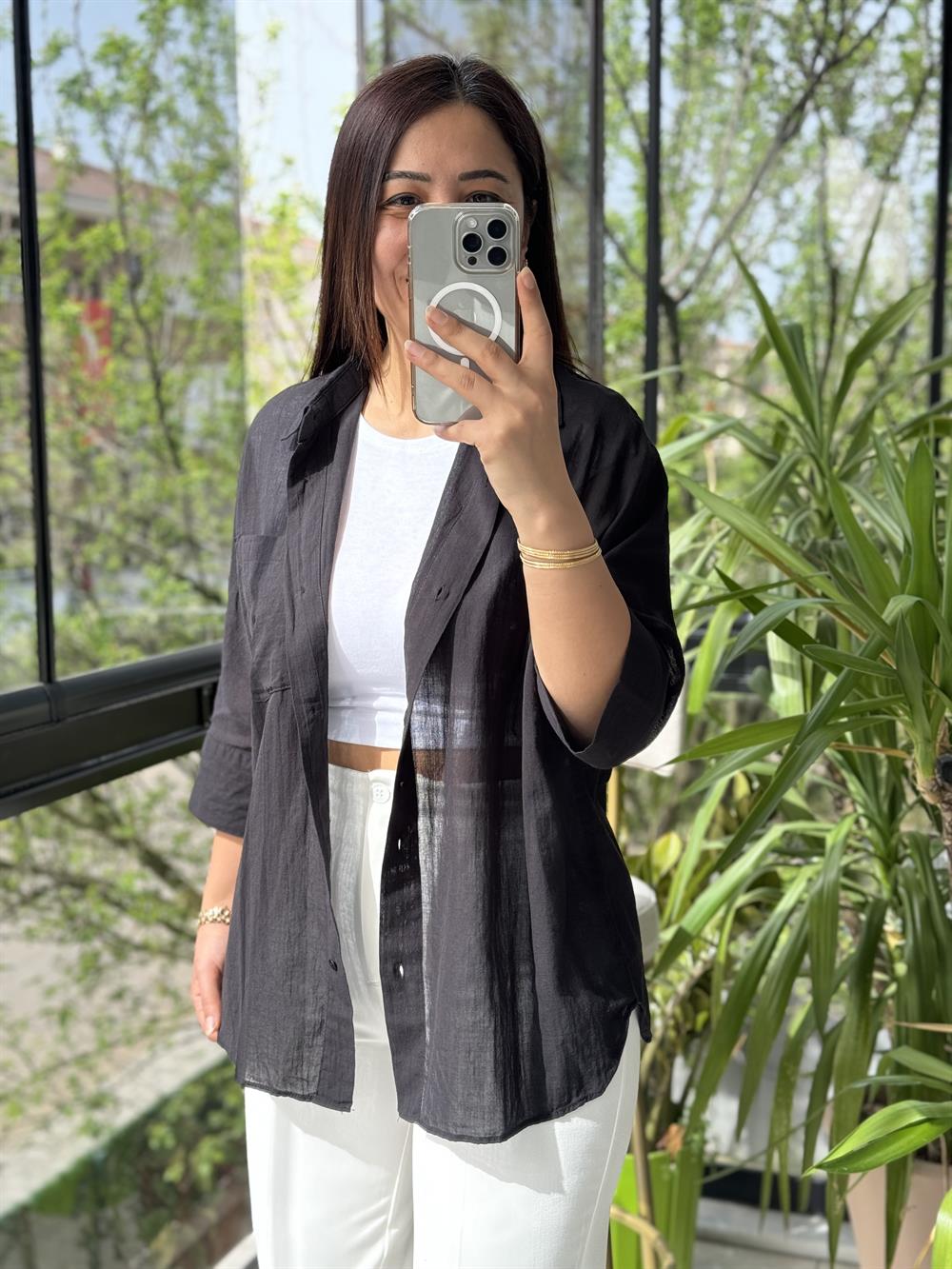 Tek Cep Natural Gömlek Siyah