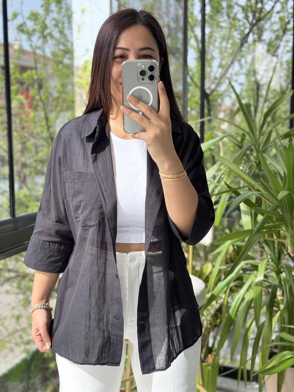 Tek Cep Natural Gömlek Siyah