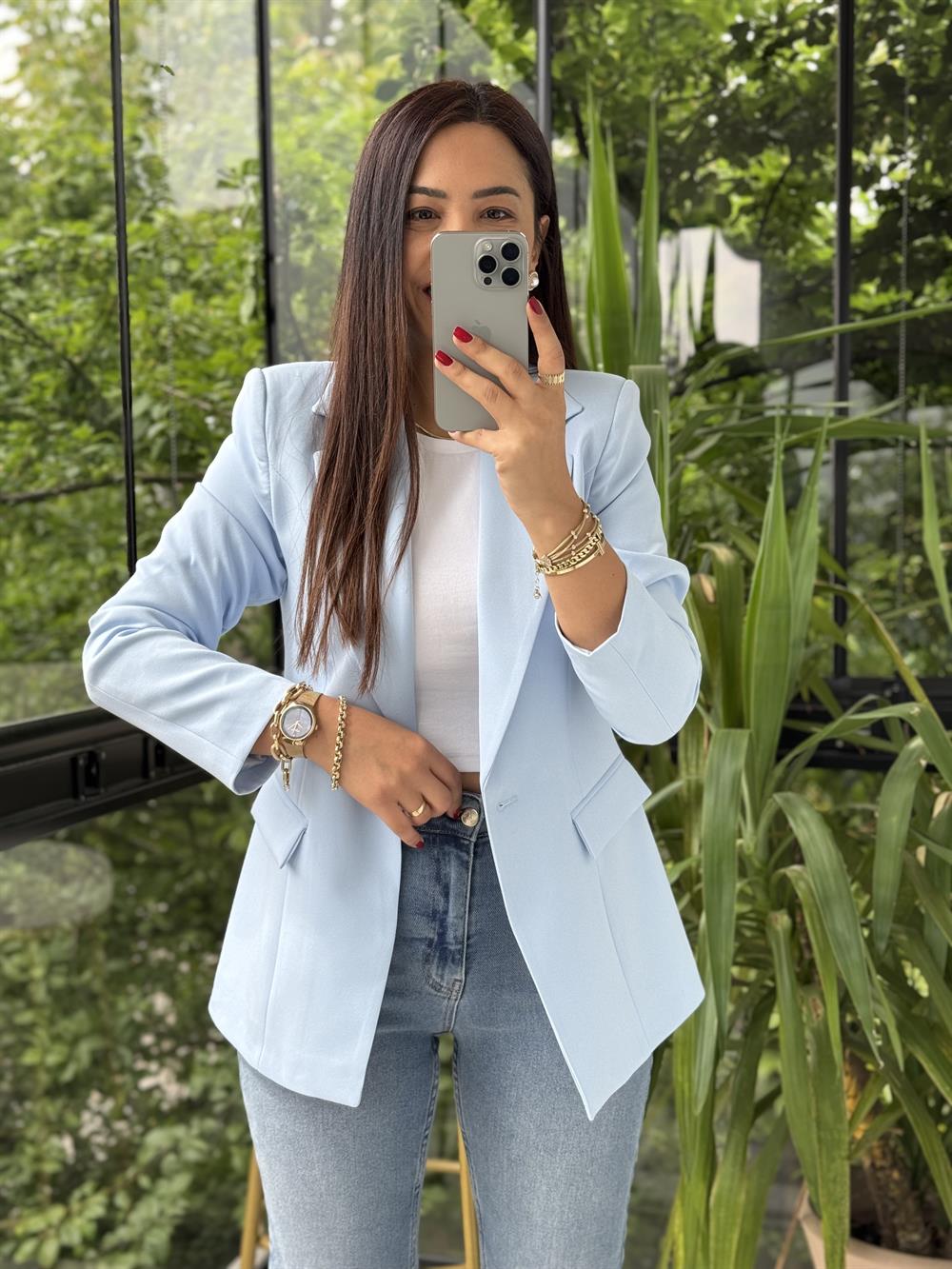 Tek Düğme Blazer Ceket Bebe Mavi