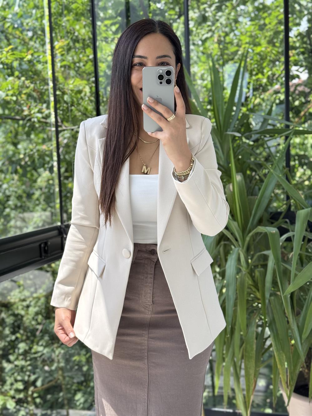 Tek Düğme Blazer Ceket Bej