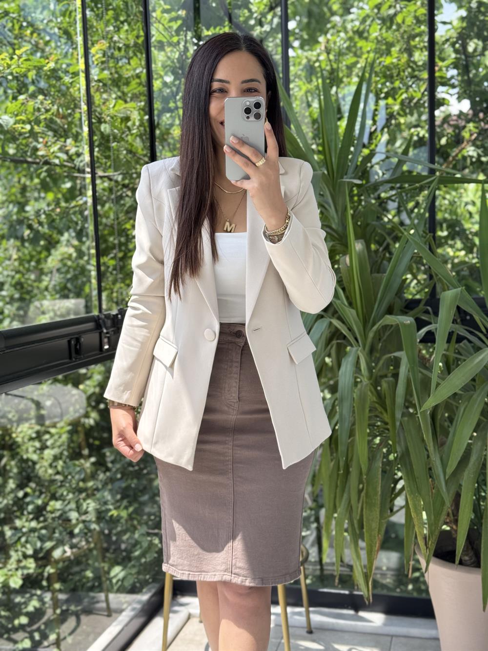 Tek Düğme Blazer Ceket Bej